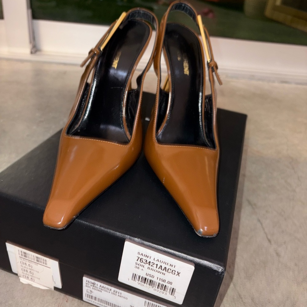 Saint Laurent Tan Stiletto Slingback Heels - Picture 4 of 8